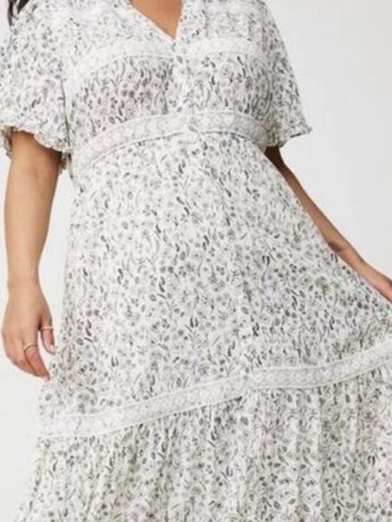 torrid Dresses & Skirts - Torrid Maxi Dress Wash Gauze FloralLace Y-Neck Puff Ruffle Sleeves 00 M/L 10 NWT